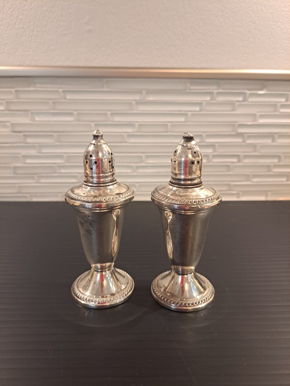 Vtg Duchin Creation Salt Pepper Shakers Weighted Sterling Silver Over Glass